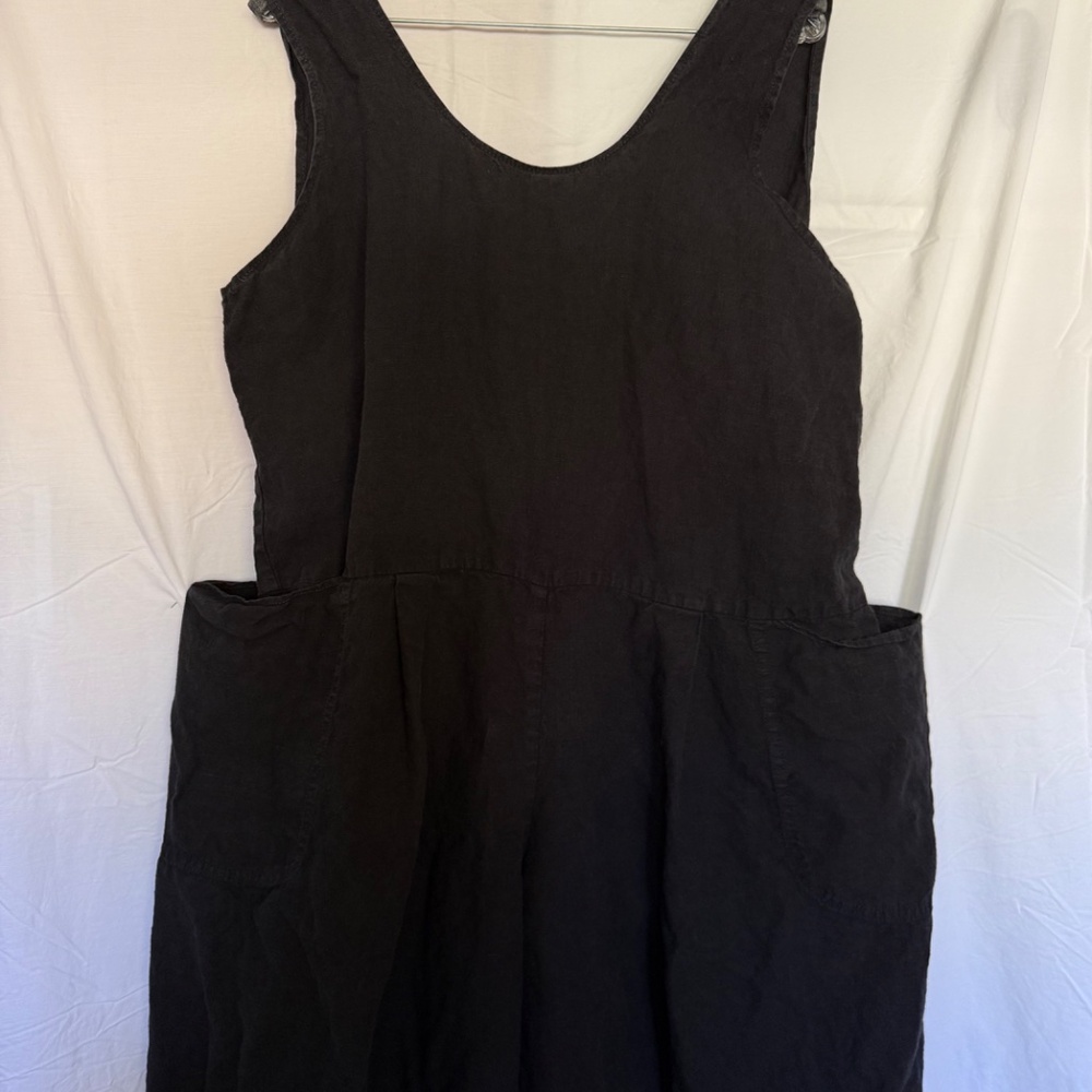 Elegant Black Jumpsuit FLAX with 2 Large Pockets - Picture 2 of 9